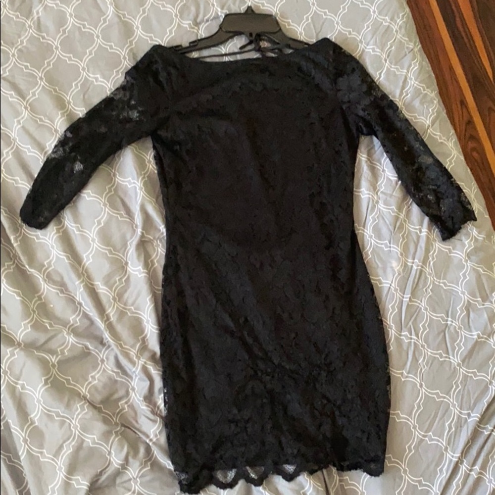 Black lace open back dress
